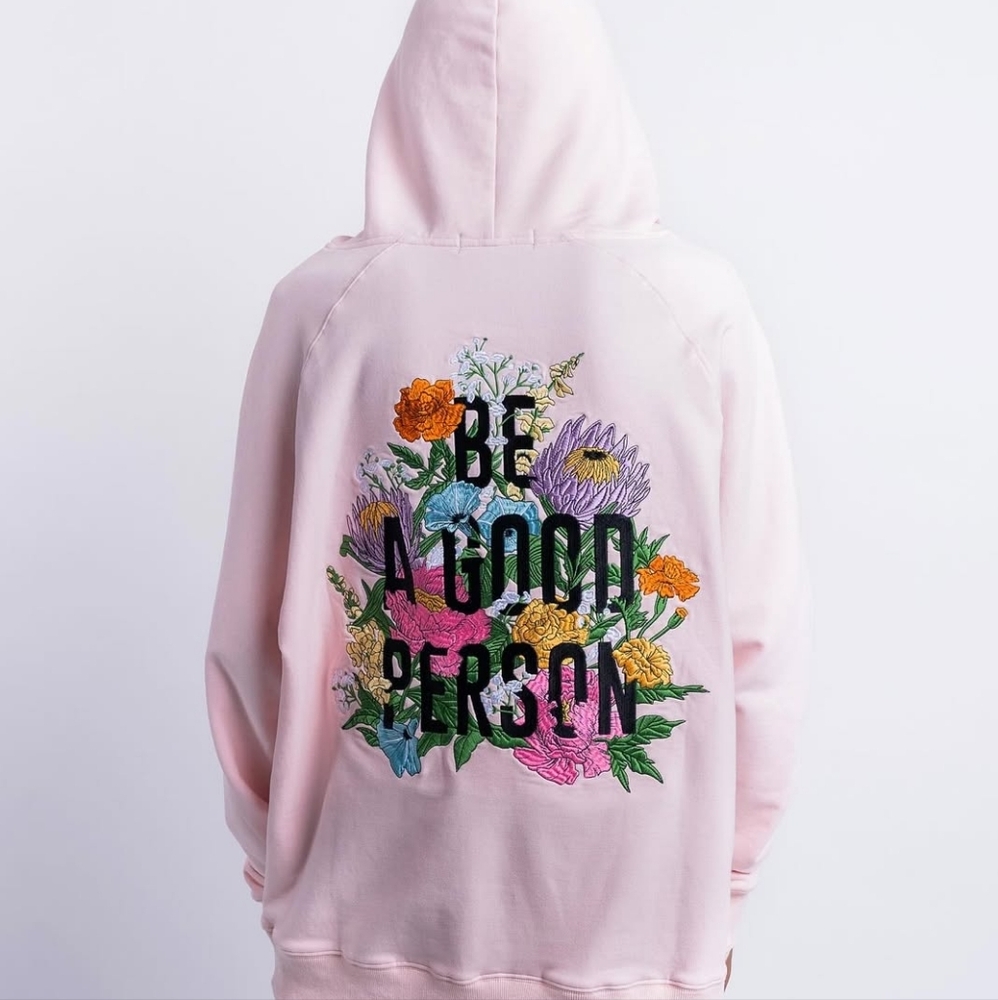 Be a Good Person Pink Embroidered Hoodie